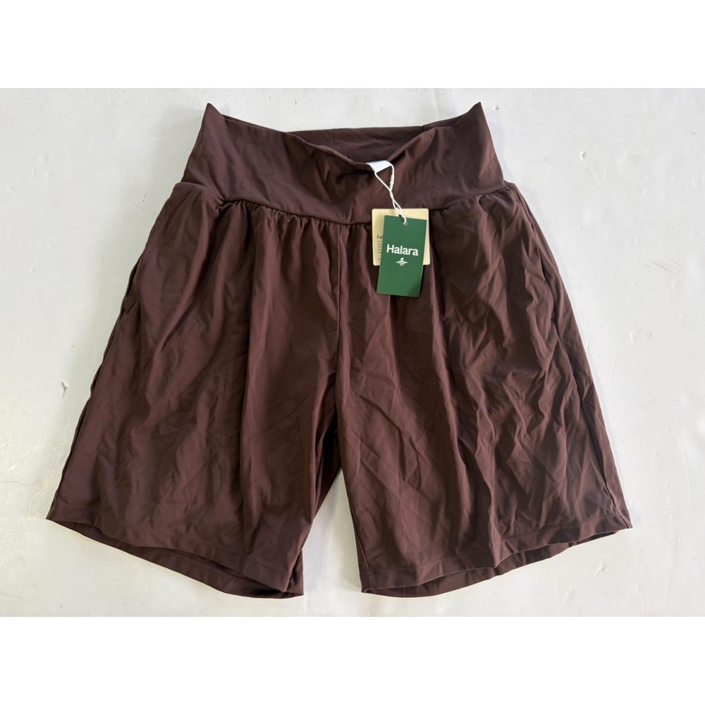 Halara SoftlyZero Airy High Waisted Shorts Womens XL Brown Pleated Athletic NWT
